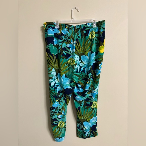Talbots Pants Womens Size 1X Blue Green Floral Drawstring Waist Pull On Tropical - Picture 3 of 8